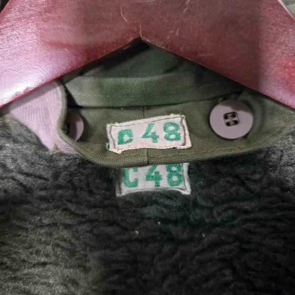 Vintage European NATO Army Green Heavy Coat Lined Removable Pile Fleece C48